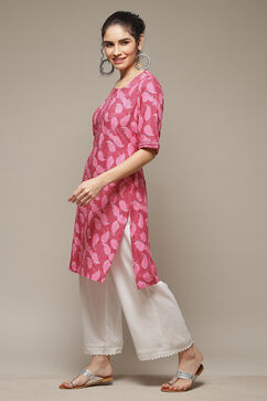 Pink LIVA Straight Kurta image number 3